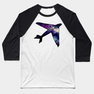 Watercolor Outer Space and Airplane Baseball T-Shirt
